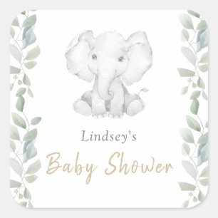 Greenery Eucalyptus Little Elephant Baby Shower Square Sticker