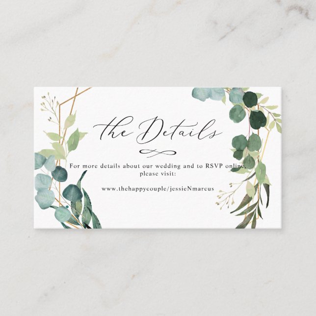 Greenery Eucalyptus+Luxe Calligraphy Details Cards (Front)