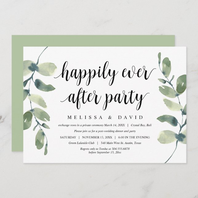 Greenery Eucalyptus, Modern Wedding Elopement Invitation (Front/Back)