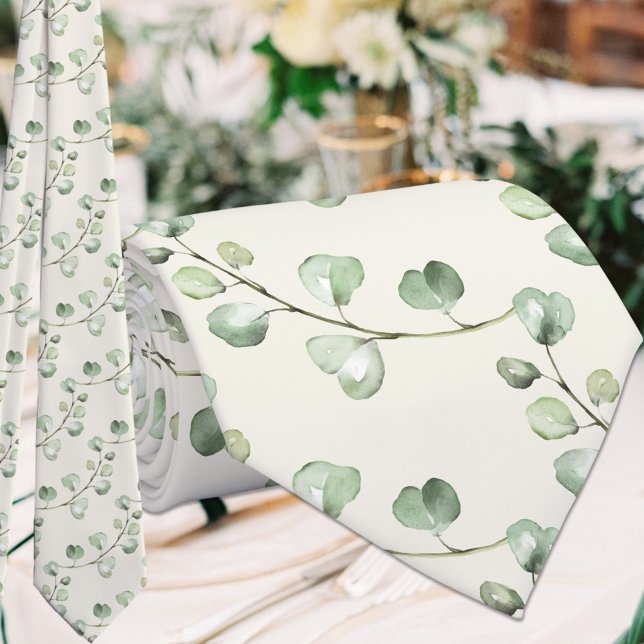 Greenery Eucalyptus Natural Ecru White Wedding Tie (Creator Uploaded)