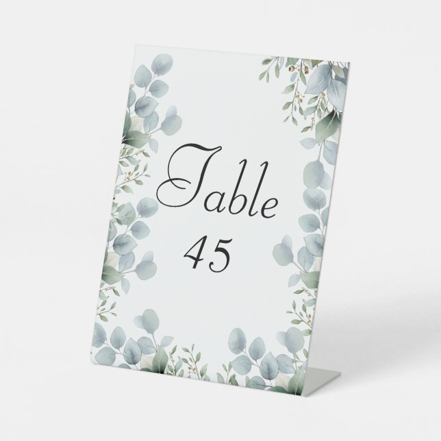 Greenery Eucalyptus Pedestal Wedding Table Numbers Sign (Front)