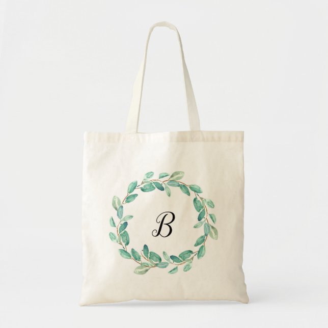Greenery eucalyptus personalised tote bag (Front)