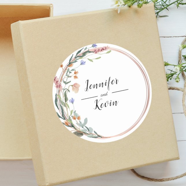 Greenery Eucalyptus Personalised Wedding  Classic Round Sticker (Creator Uploaded)