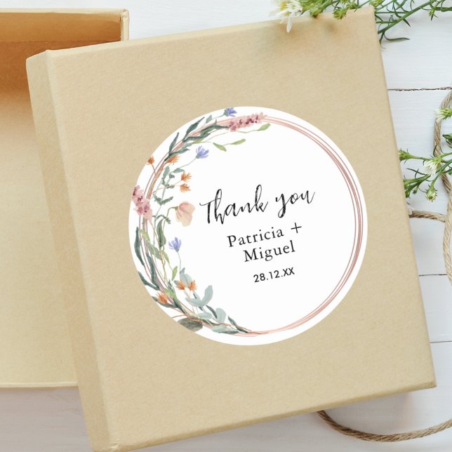 Greenery Eucalyptus Personalised Wedding Thank You Classic Round Sticker (Creator Uploaded)