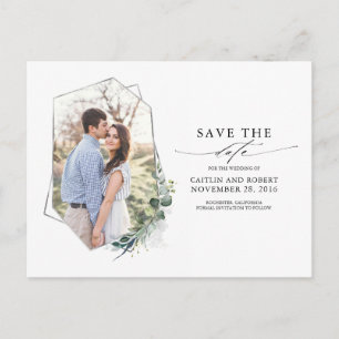 Greenery Eucalyptus Photo Save the Date Announcement Postcard