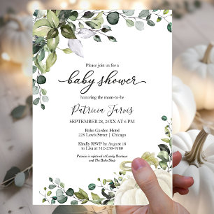 Greenery Eucalyptus Pumpkin Fall Baby Shower Invitation
