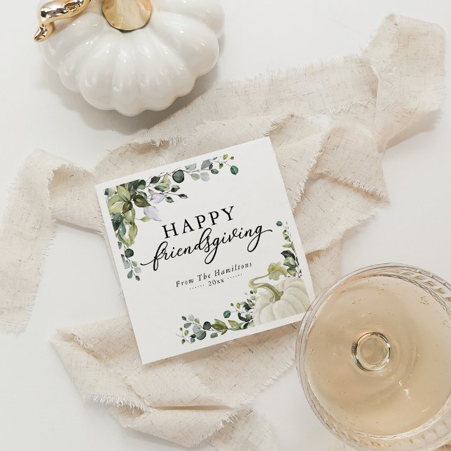 Greenery Eucalyptus Pumpkin Friendsgiving Dinner Napkin (Creator Uploaded)