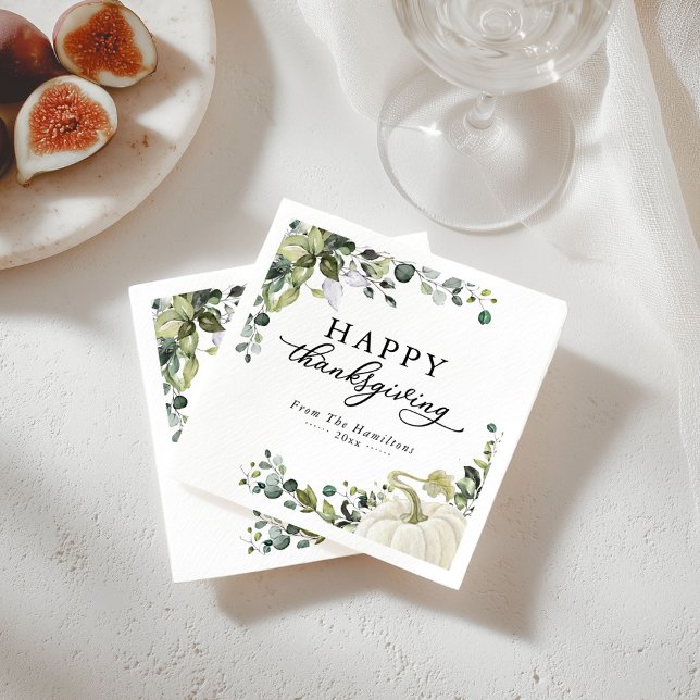 Greenery Eucalyptus Pumpkin Thanksgiving Dinner Napkin (Creator Uploaded)