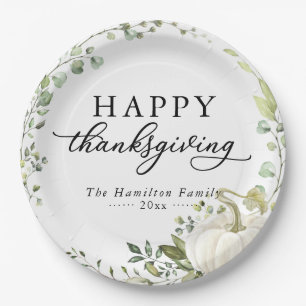 Greenery Eucalyptus Pumpkin Thanksgiving Dinner Paper Plate