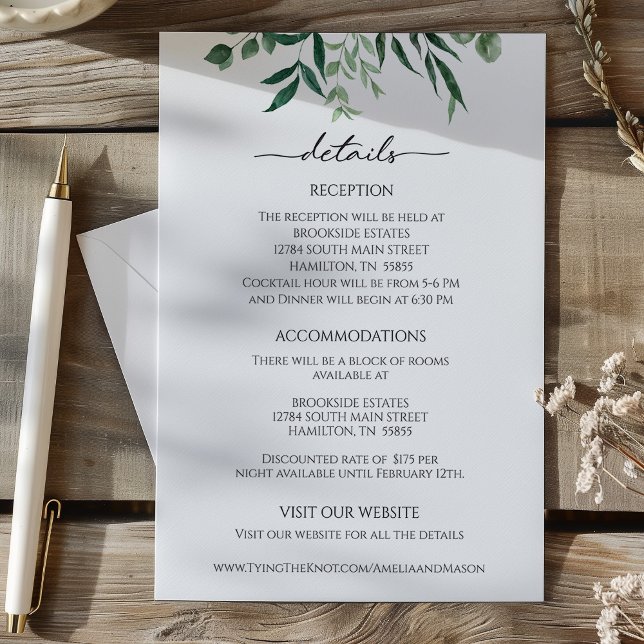 Greenery Eucalyptus Reception Details Card (Greenery Eucalyptus Reception Details Card)