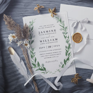 Greenery Eucalyptus Rustic Elegant Modern Wedding Invitation