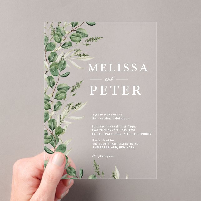  Greenery Eucalyptus  Rustic Wedding  Acrylic Invitations (Insitu (Handheld))