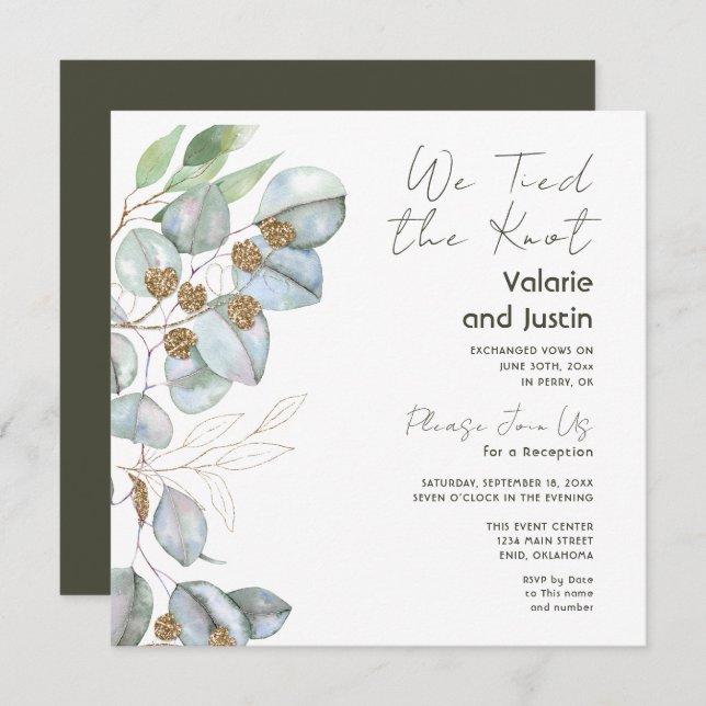 Greenery Eucalyptus Sage Elopement Reception Invitation (Front/Back)