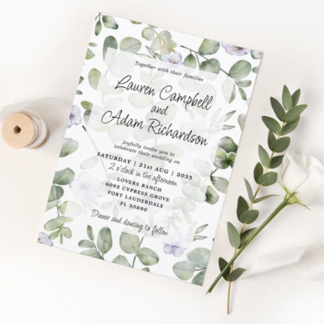 Greenery Eucalyptus Sage Green & Floral Wedding Invitation (Creator Uploaded)