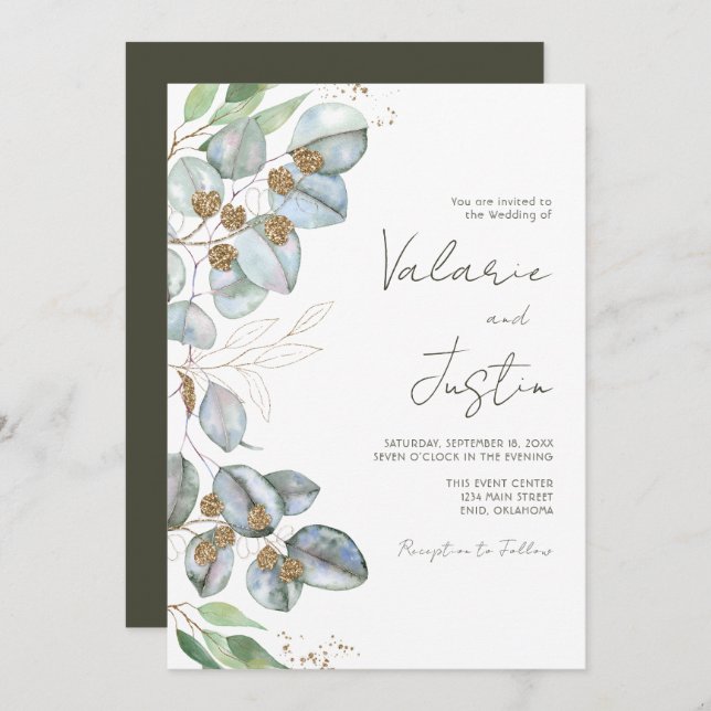 Greenery Eucalyptus Sage Wedding All in One Invitation (Front/Back)