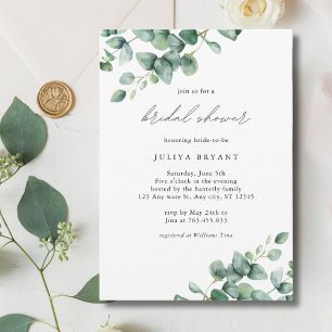  Greenery Eucalyptus  script bridal shower Invitation