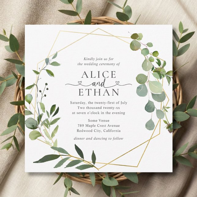 Greenery Eucalyptus Script Heart Wedding Invitation (Creator Uploaded)