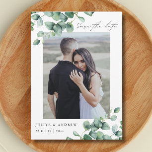 Greenery Eucalyptus script photo QR code Save The Date