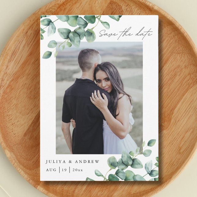 Greenery Eucalyptus script photo QR code Save The Date (Creator Uploaded)