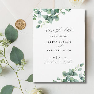 Greenery Eucalyptus script photo Save The Date