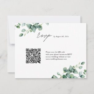 Greenery Eucalyptus script QR code wedding RSVP Card
