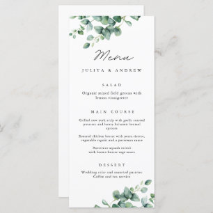 Greenery Eucalyptus script Wedding Menu card