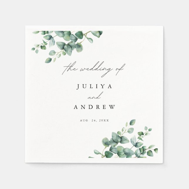 Greenery Eucalyptus script wedding  Napkin (Front)