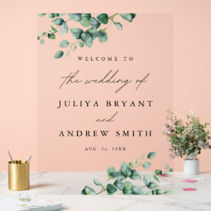 Greenery Eucalyptus script  wedding welcome Acrylic Sign