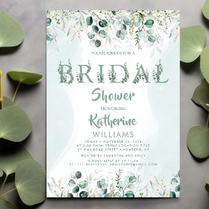 Greenery Eucalyptus Succulent Green Bridal Shower Invitation