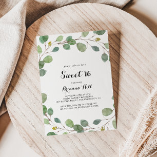 Greenery Eucalyptus Sweet 16 Birthday Party Invitation