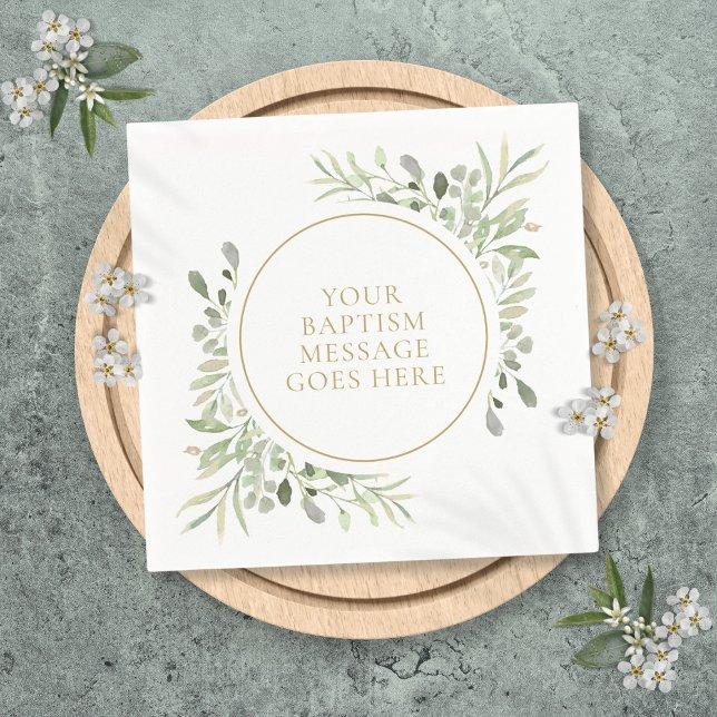Greenery Eucalyptus Watercolor Baptism Christening Napkin (Greenery Eucalyptus Watercolor Baptism Christening Napkins)