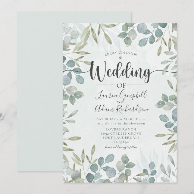 Greenery Eucalyptus Watercolor Wedding Invitation (Front/Back)