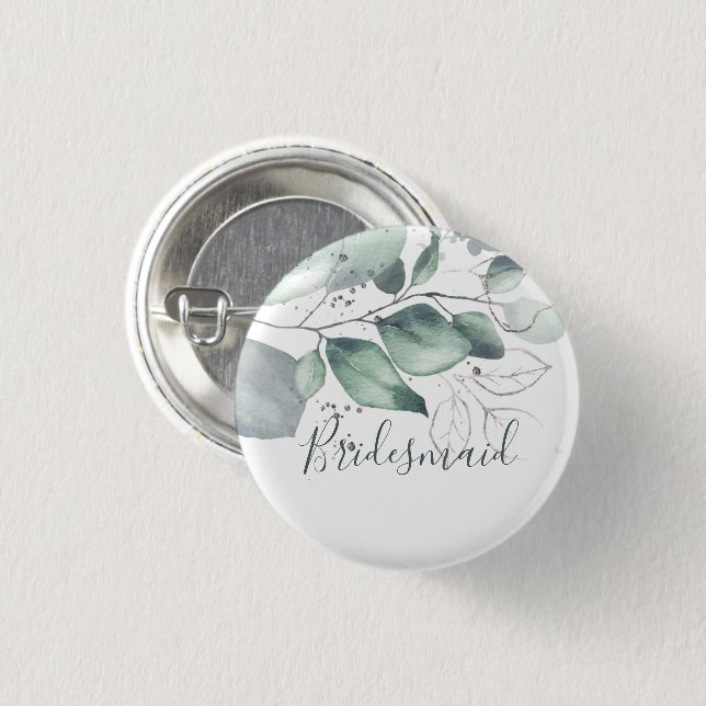 GREENERY EUCALYPTUS WATERCOLOUR BRIDESMAID 3 CM ROUND BADGE (Front & Back)