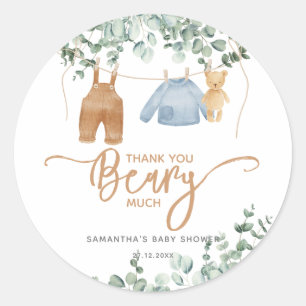 Greenery eucalyptus We can bearly wait Baby Shower Classic Round Sticker