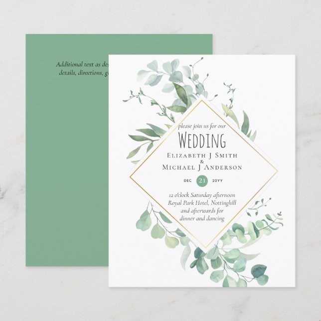 Greenery Eucalyptus Wedding BUDGET Invites (Front/Back)