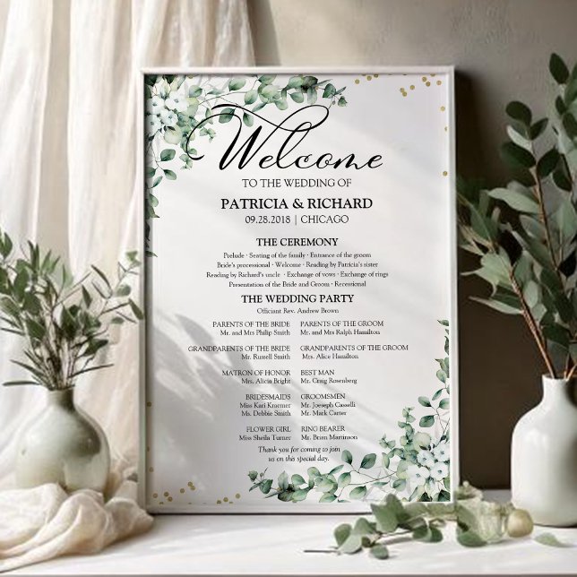 Greenery Eucalyptus Wedding Ceremony Program Sign (Creator Uploaded)