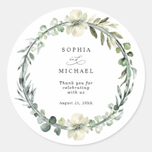 Greenery Eucalyptus Wedding Classic Round Sticker