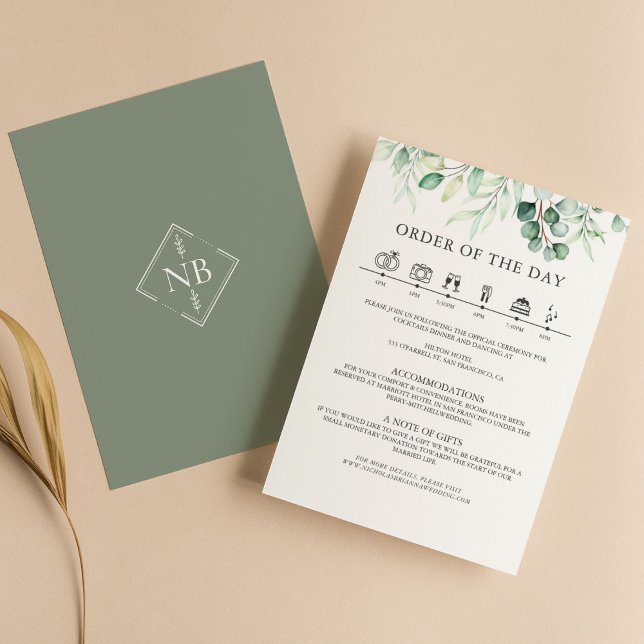 Greenery Eucalyptus Wedding Details Timeline Enclosure Card (Creator Uploaded)