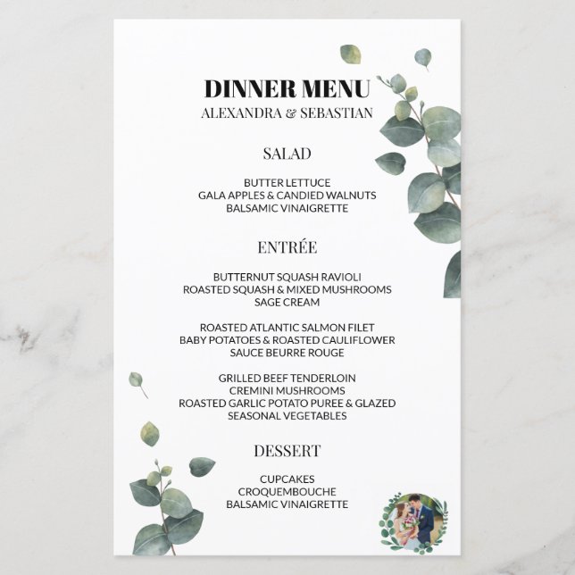 Greenery Eucalyptus Wedding Dinner Menu (Front)