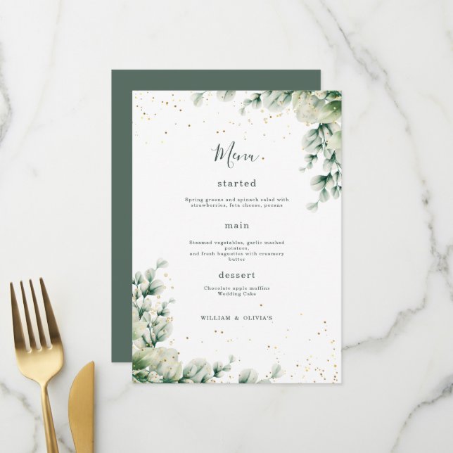 Greenery Eucalyptus Wedding Elegant Floral Wedding Menu (Front/Back In Situ)