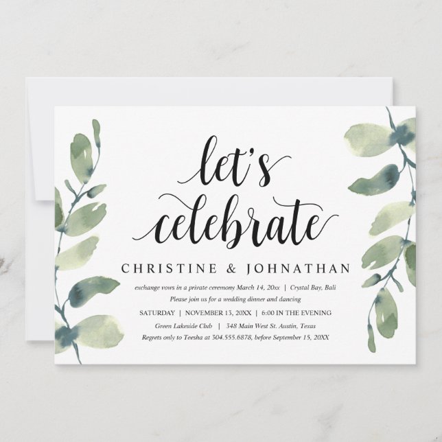 Greenery Eucalyptus, Wedding Elopement Party Invitation (Front)