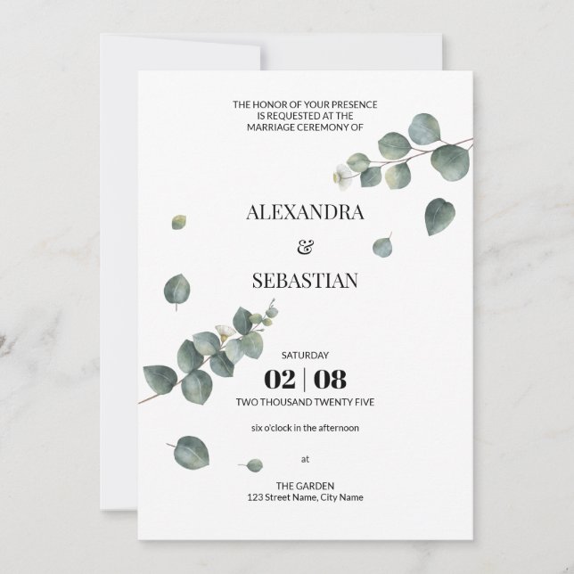 Greenery Eucalyptus Wedding Invitation (Front)