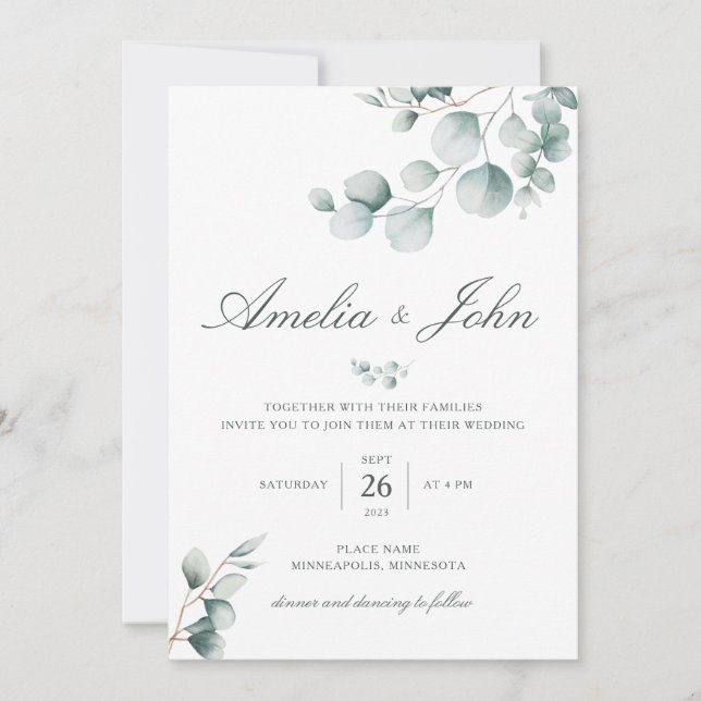 Greenery Eucalyptus Wedding Invitation (Front)