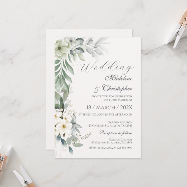 Greenery Eucalyptus Wedding Invitation (Front/Back In Situ)