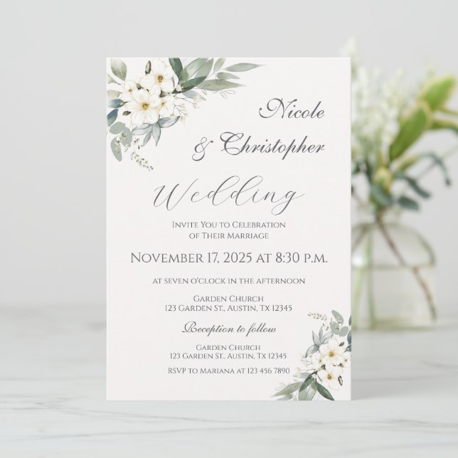 Greenery Eucalyptus Wedding Invitation (Standing Front)