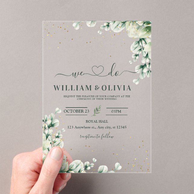 Greenery Eucalyptus Wedding Invite Floral Wedding  Acrylic Invitations (Insitu (Handheld))