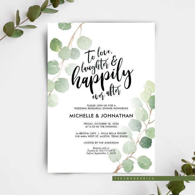 Greenery Eucalyptus Wedding Rehearsal Dinner Cards (Greenery Rustic Eucalyptus Wedding Rehearsal Dinner Or Brunch Celebration Invitation Card)