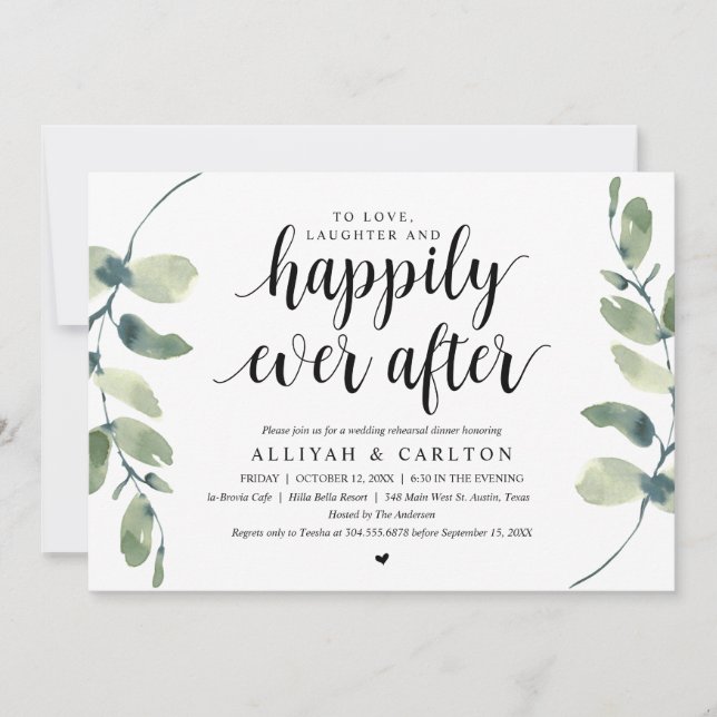 Greenery Eucalyptus, Wedding Rehearsal Dinner Invitation (Front)