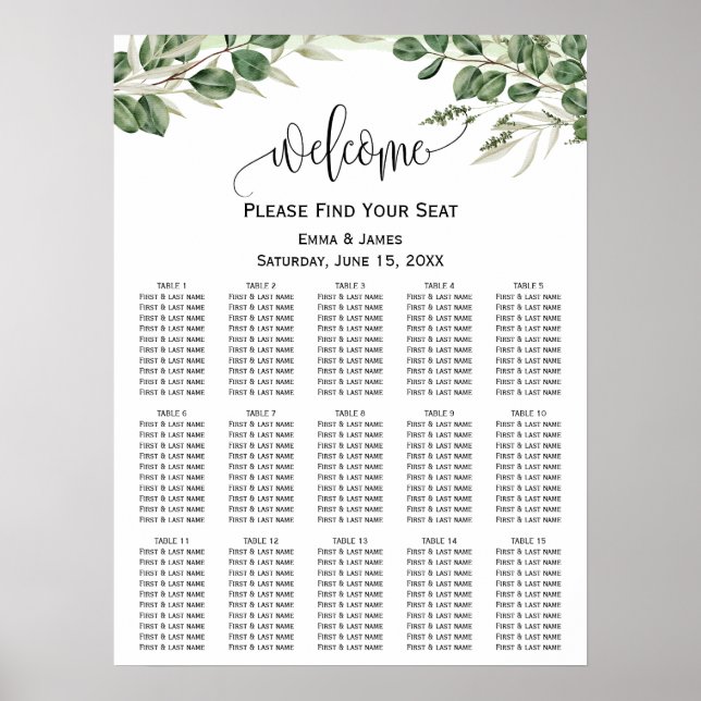 Greenery Eucalyptus Wedding Seating Chart (Front)