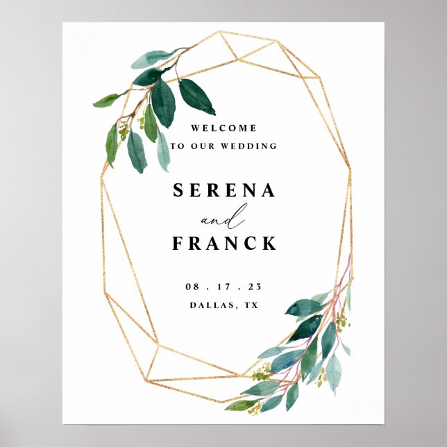 Greenery Eucalyptus Wedding Welcome Sign, Wedding Poster (Front)
